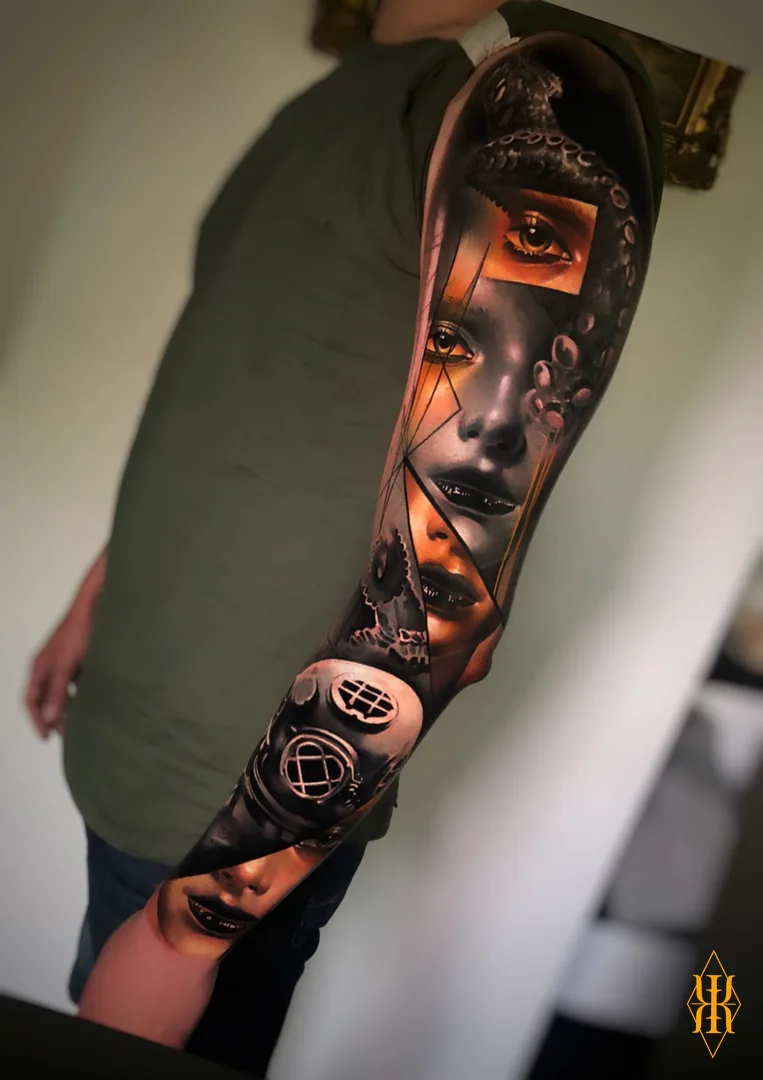 Trabajo seleccionado: antebrazo con composición oscura y naranja